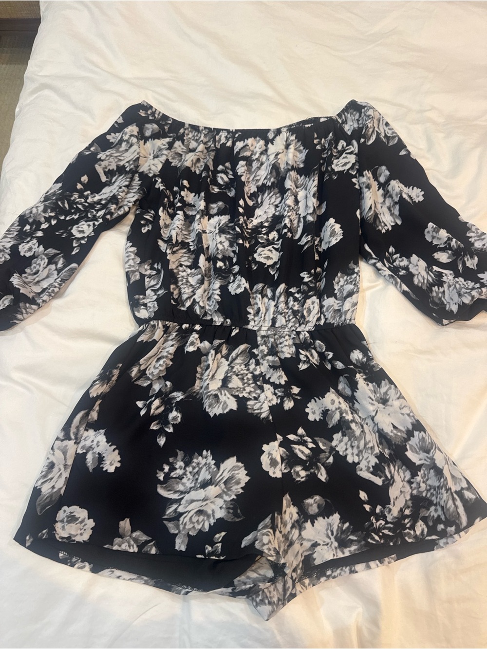 Black & white floral off shoulder romper